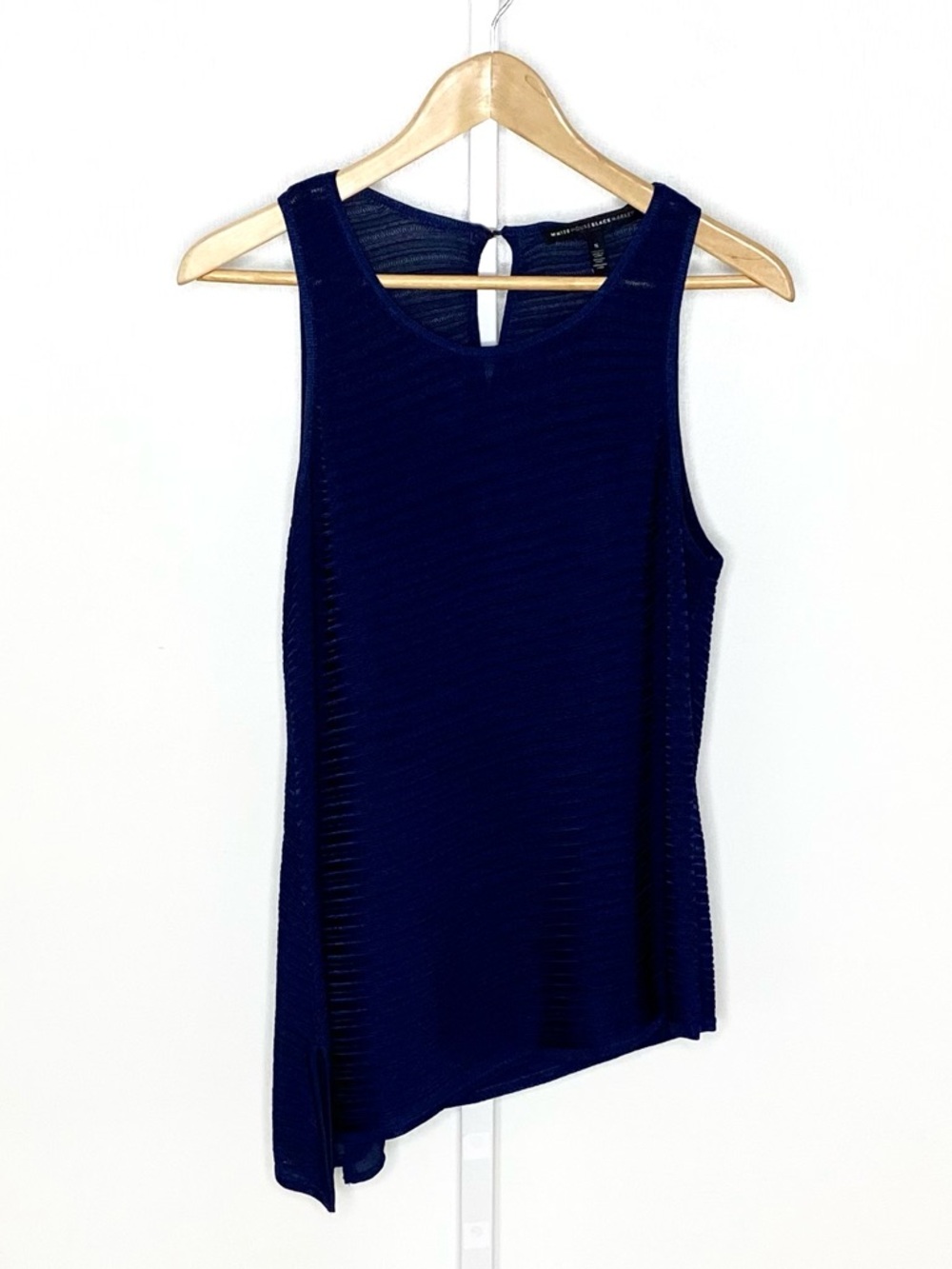 White House Black Market | Navy Blue Knit Asymmetrical Hem Sleeveless Tank Sz Sm